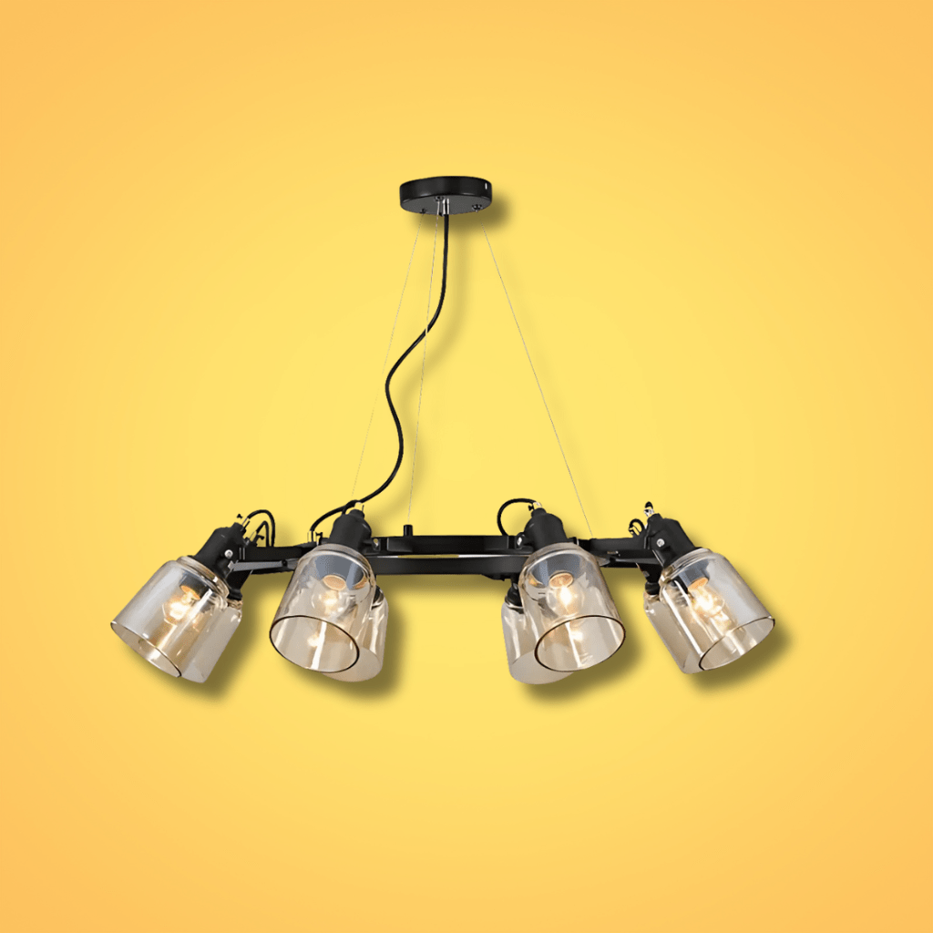 TKLD Pendant & Chandeliers Amber Cone Glass Black Suspended E27 Ceiling Light - 8 Lamps