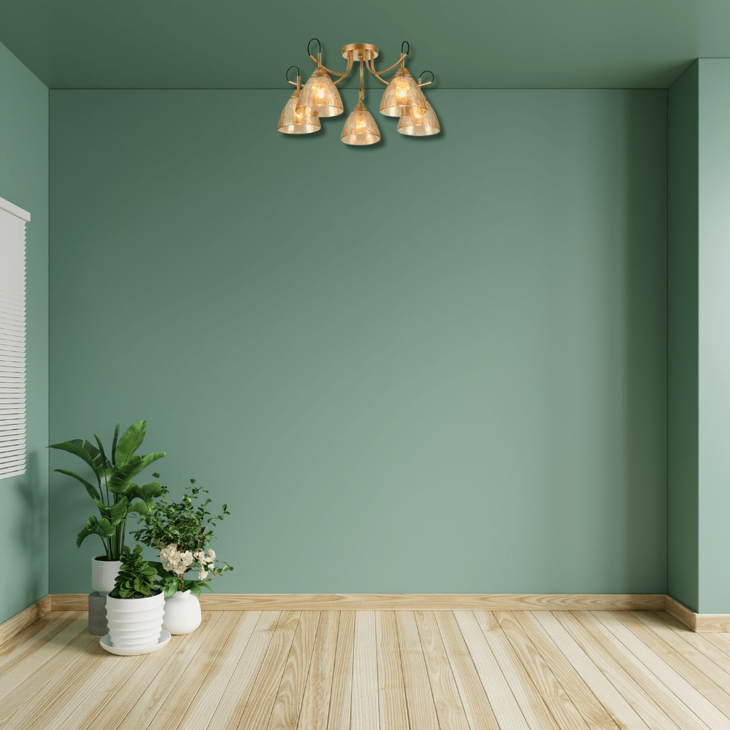 TKLD Ceiling Lights Amber Cone Glass Gold Semi Flush Ceiling Light E27 - 5 Lamps