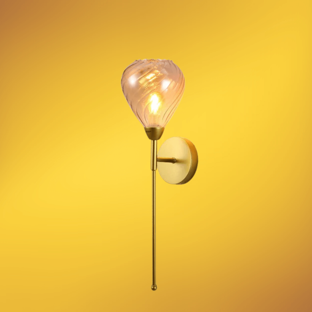 TKLD Pendant & Chandeliers Amber Cone Patterned Glass Gold Metal Sconce Wall Light