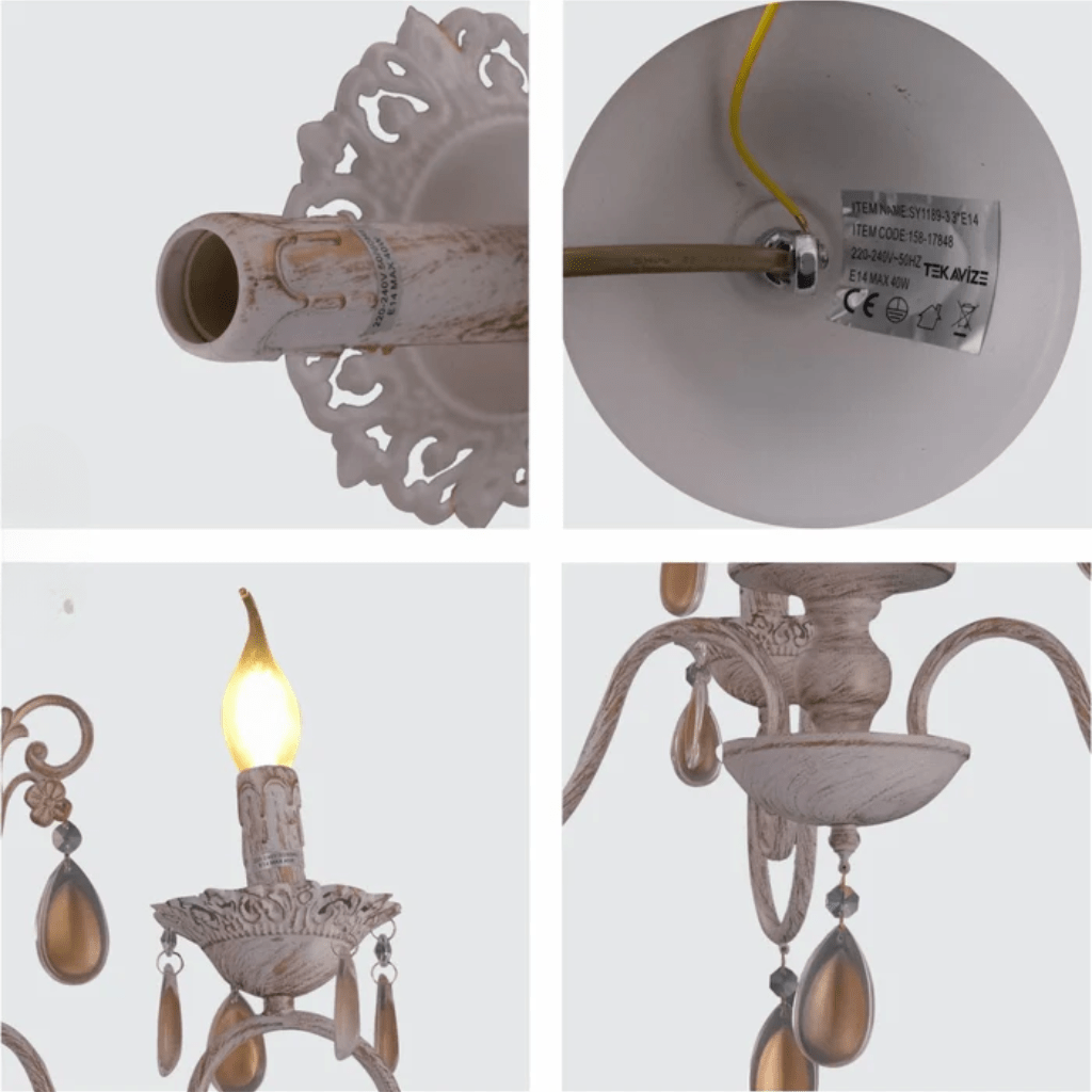 TKLD Pendant & Chandeliers Amber Crystals Rice White with Gold Brushed Metal Arm E14 Ceiling Chandelier Light - 12 Candles