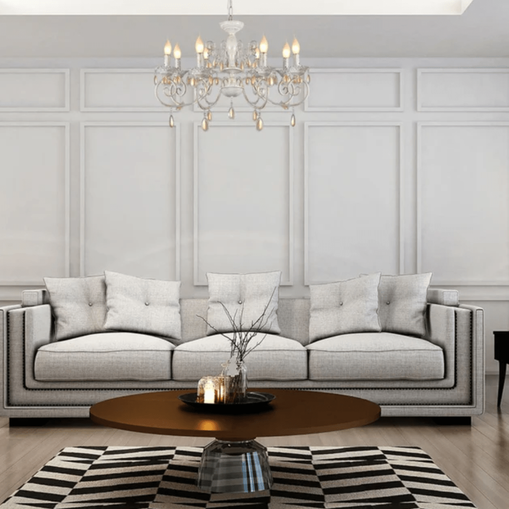 TKLD Pendant & Chandeliers Amber Crystals Rice White with Gold Brushed Metal Arm E14 Ceiling Chandelier Light - 12 Candles