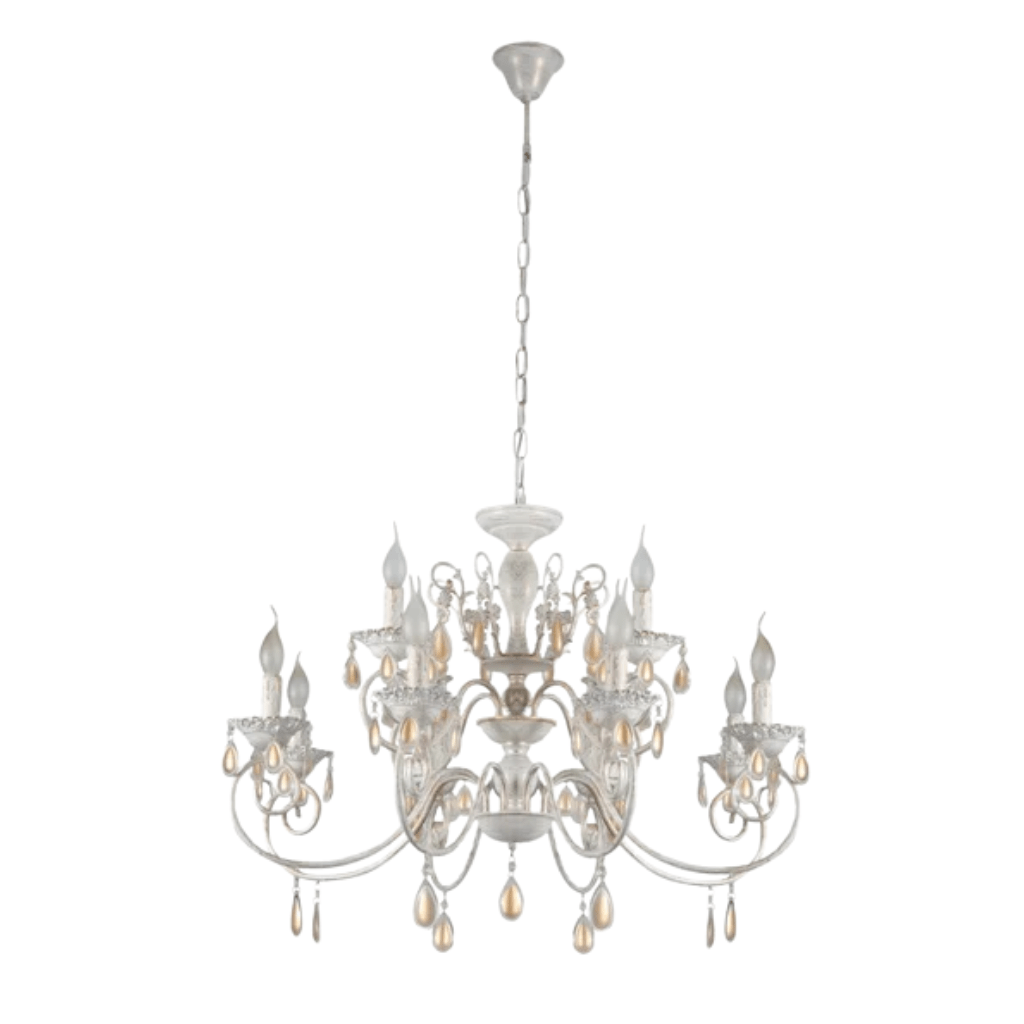 TKLD Pendant & Chandeliers Amber Crystals Rice White with Gold Brushed Metal Arm E14 Ceiling Chandelier Light - 12 Candles