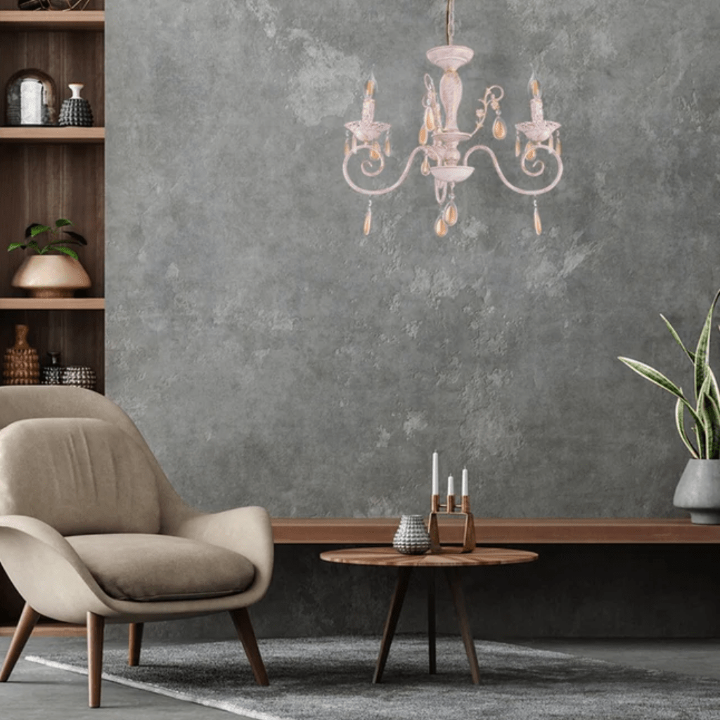 TKLD Pendant & Chandeliers Amber Crystals Rice White with Gold Brushed Metal Arm E14 Ceiling Chandelier Light - 6 Candles