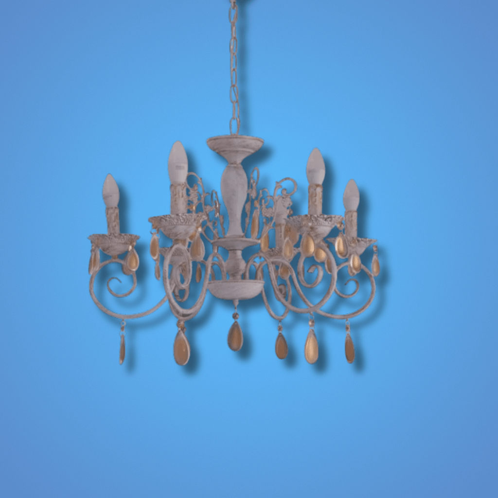 TKLD Pendant & Chandeliers Amber Crystals Rice White with Gold Brushed Metal Arm E14 Ceiling Chandelier Light - 6 Candles