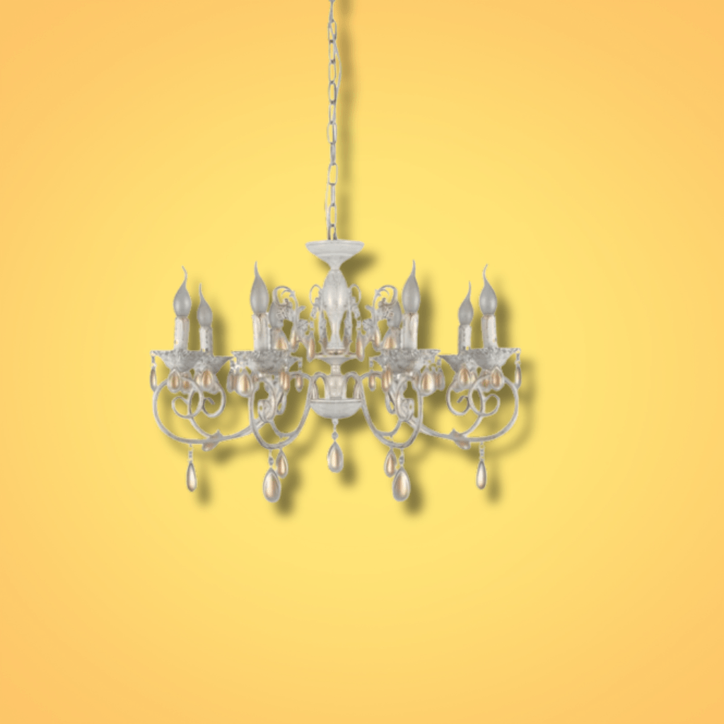 TKLD Pendant & Chandeliers Amber Crystals Rice White with Gold Brushed Metal Arm E14 Ceiling Chandelier Light - 8 Candles