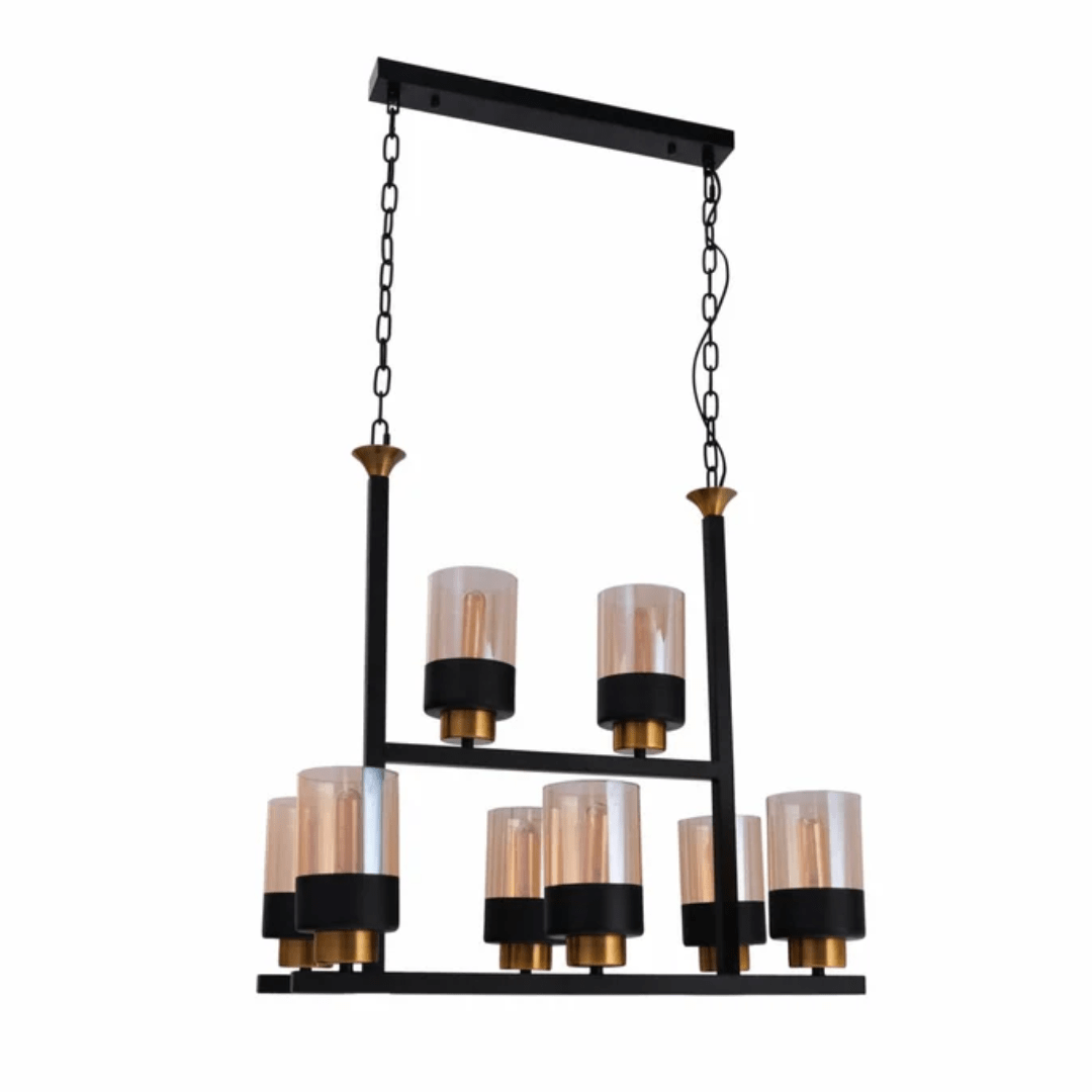 TKLD Pendant & Chandeliers Amber Cylinder Glass Black Metal Chandelier Ceiling Light