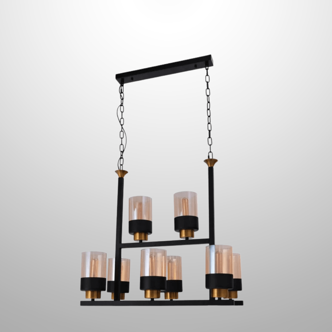 TKLD Pendant & Chandeliers Amber Cylinder Glass Black Metal Chandelier Ceiling Light