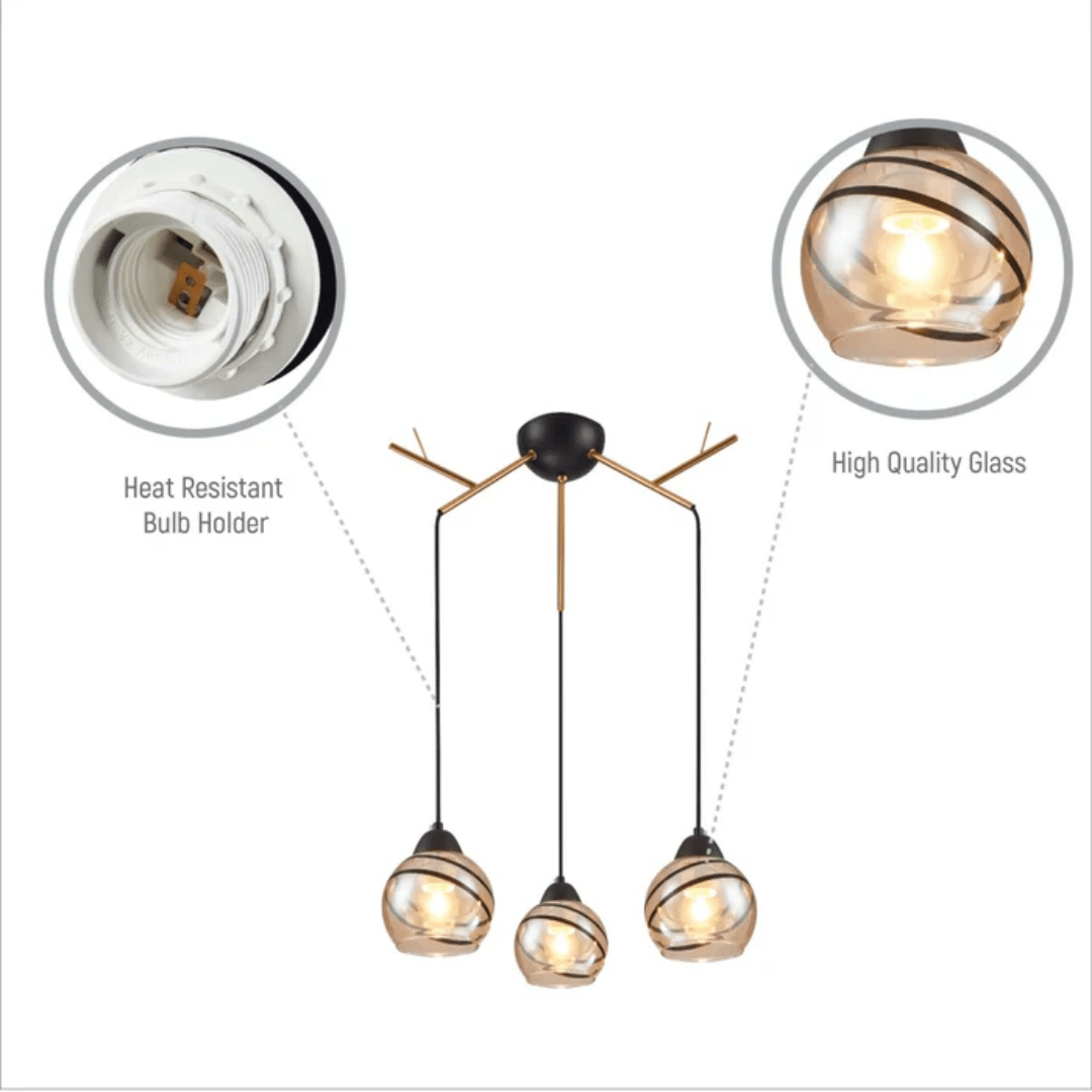 TKLD Ceiling Lights Amber Dome Glass Gold 3 Lamp Twig Modern Ceiling Light - 40W