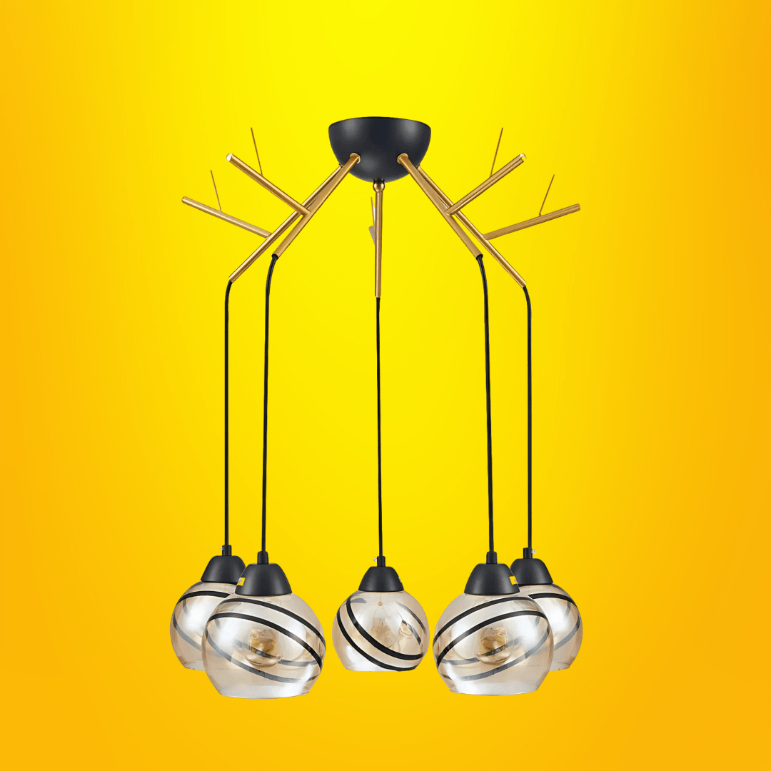 TKLD Ceiling Lights Amber Dome Glass Gold 5 Lamp Twig Modern Ceiling Light - 40W