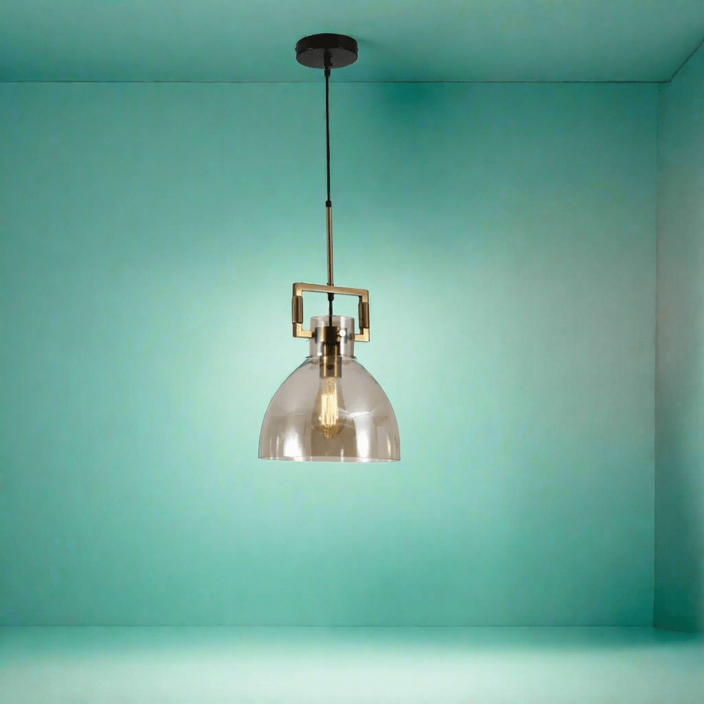 TKLD Pendant & Chandeliers Amber Dome Glass Gold Metal Body Ceiling Pendant Light