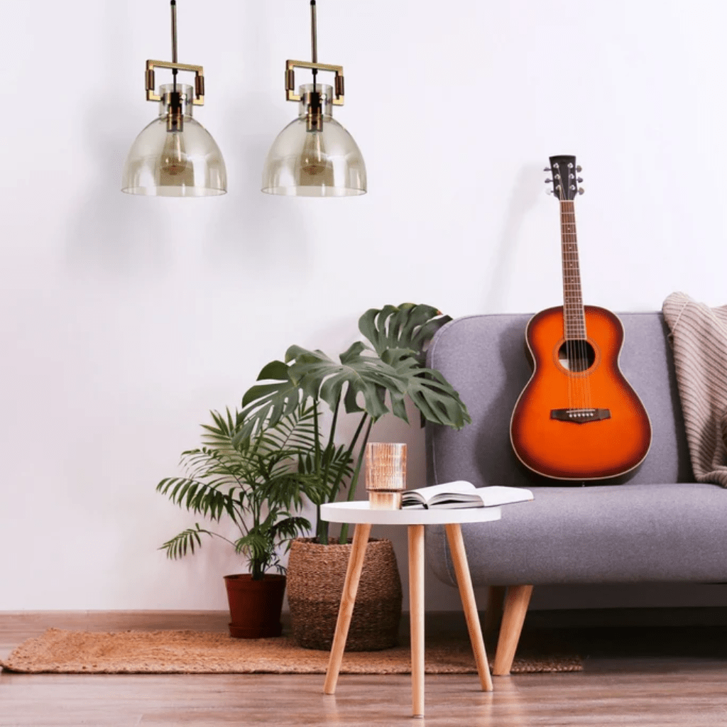 TKLD Pendant & Chandeliers Amber Dome Glass Gold Metal Body Ceiling Pendant Light