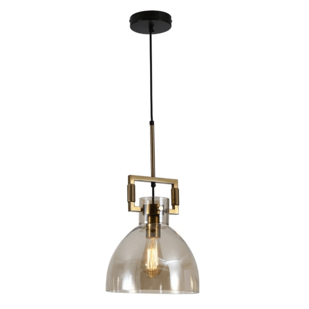 TKLD Pendant & Chandeliers Amber Dome Glass Gold Metal Body Ceiling Pendant Light