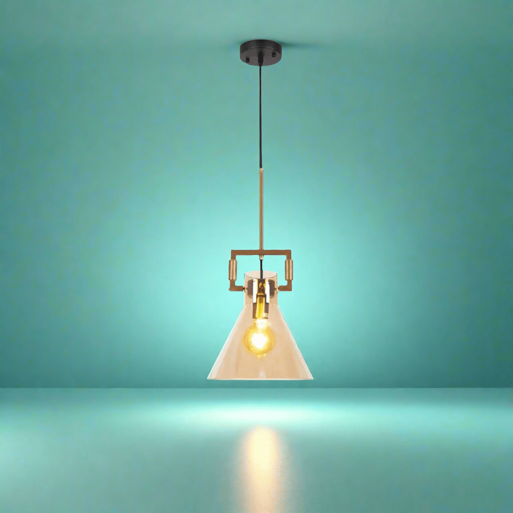 TKLD Pendant & Chandeliers Amber Funnel Glass Gold Metal Body Ceiling Pendant Light