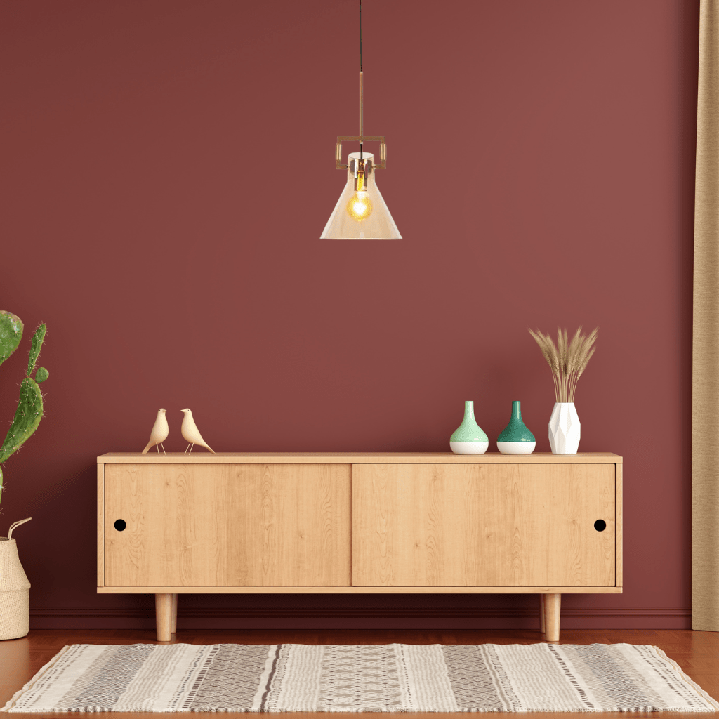 TKLD Pendant & Chandeliers Amber Funnel Glass Gold Metal Body Ceiling Pendant Light