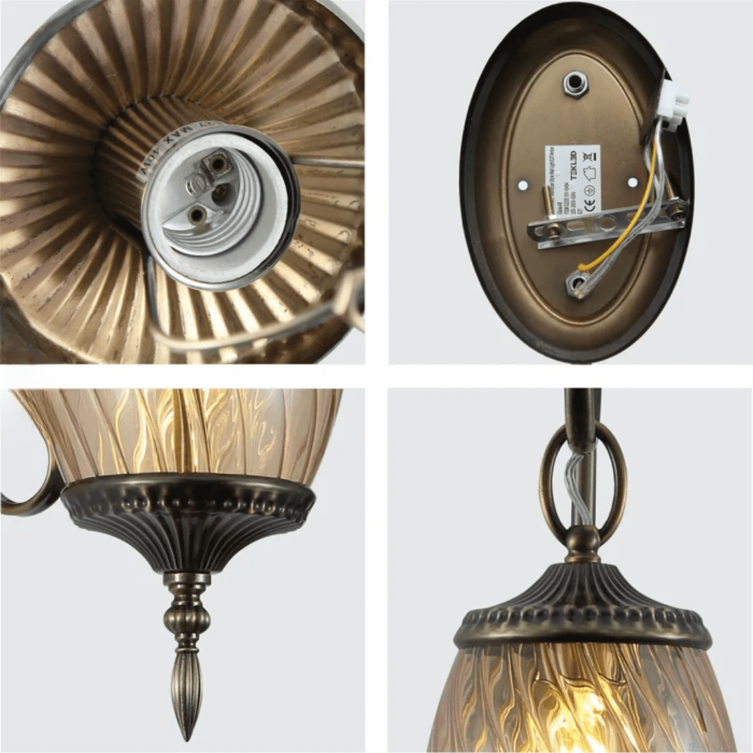 TKLD Wall & Sconce Lights Amber Glass Antique Bronze Metal Body Moroccan Style Wall Lamp - 60W