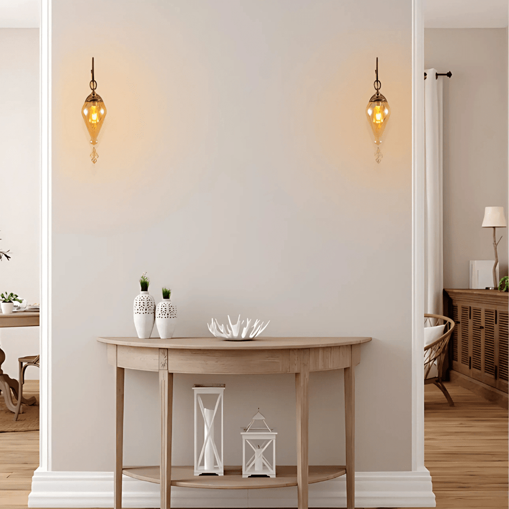 TKLD Wall & Sconce Lights Amber Glass Antique Bronze Metal Body Moroccan Style Wall Light - 40W