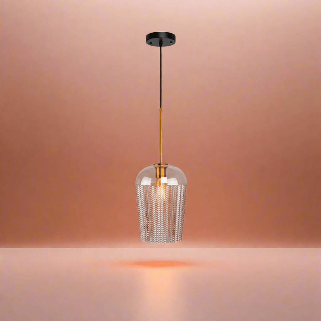 TKLD Pendant & Chandeliers Amber Glass Chevron Schoolhouse Pendant Ceiling Light