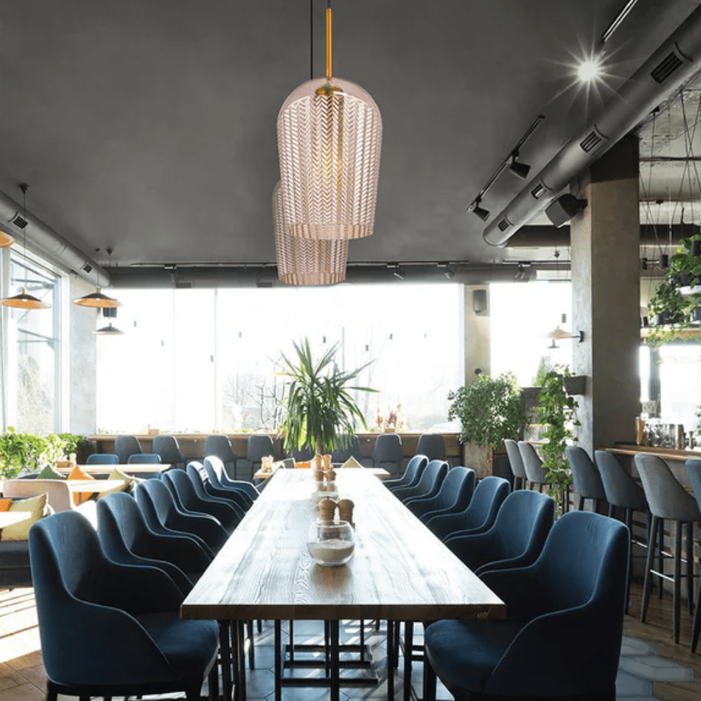 TKLD Pendant & Chandeliers Amber Glass Chevron Schoolhouse Pendant Ceiling Light