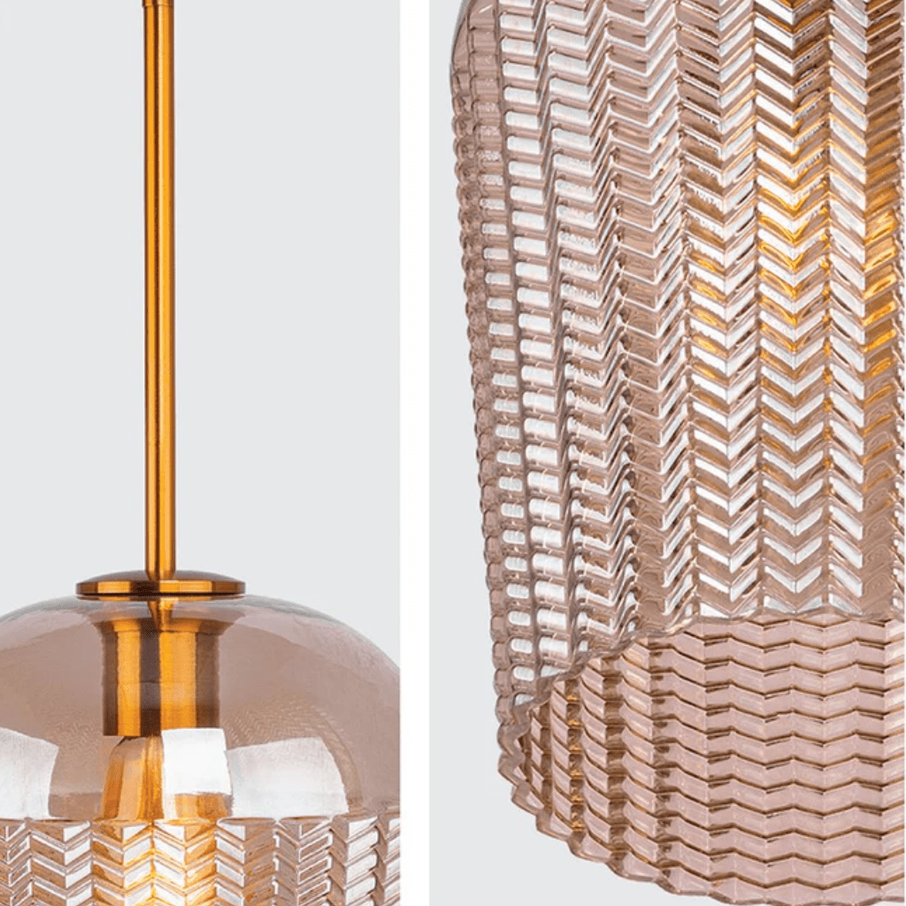 TKLD Pendant & Chandeliers Amber Glass Chevron Schoolhouse Pendant Ceiling Light