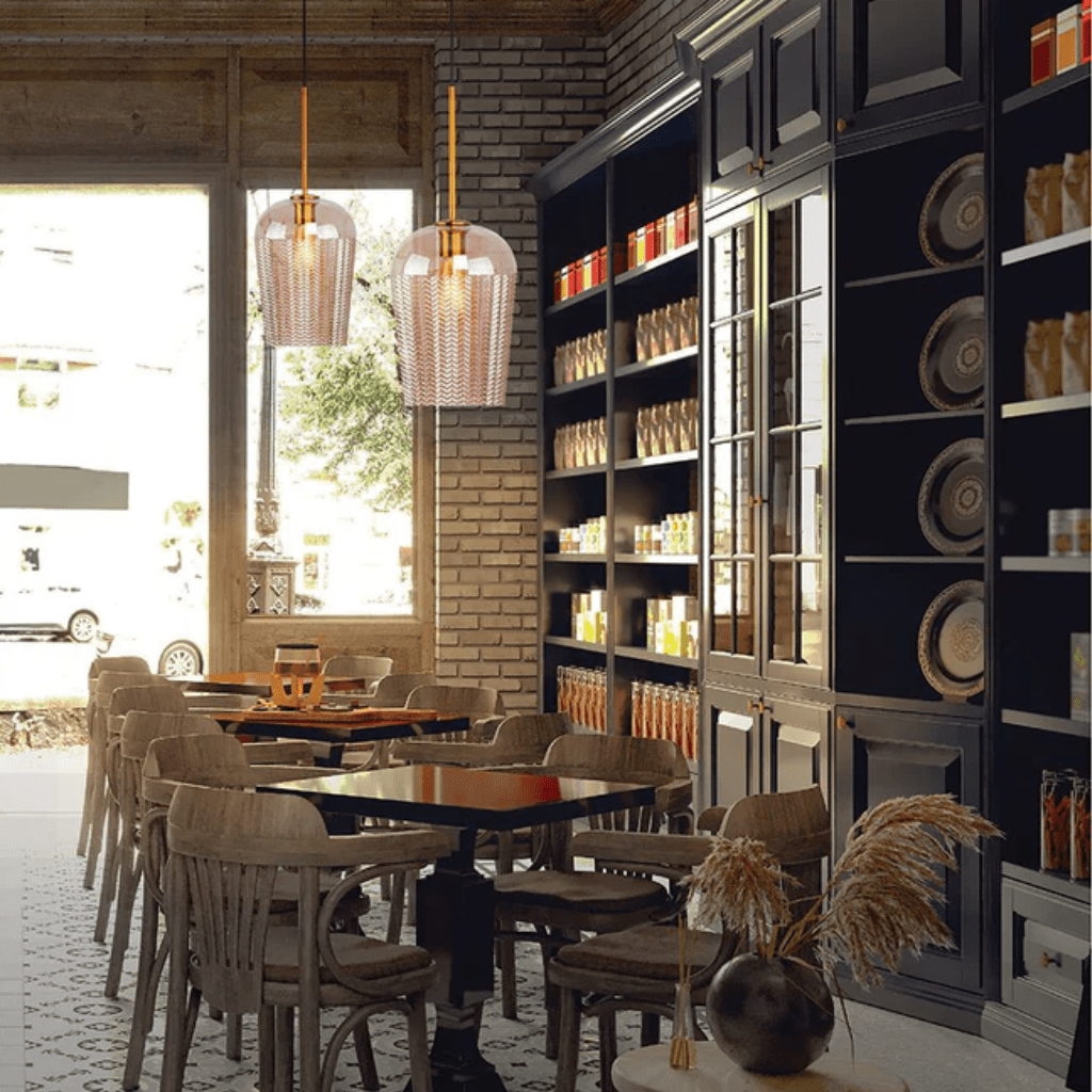 TKLD Pendant & Chandeliers Amber Glass Chevron Schoolhouse Pendant Ceiling Light