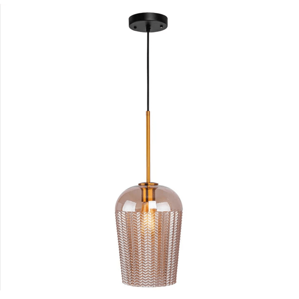 TKLD Pendant & Chandeliers Amber Glass Chevron Schoolhouse Pendant Ceiling Light