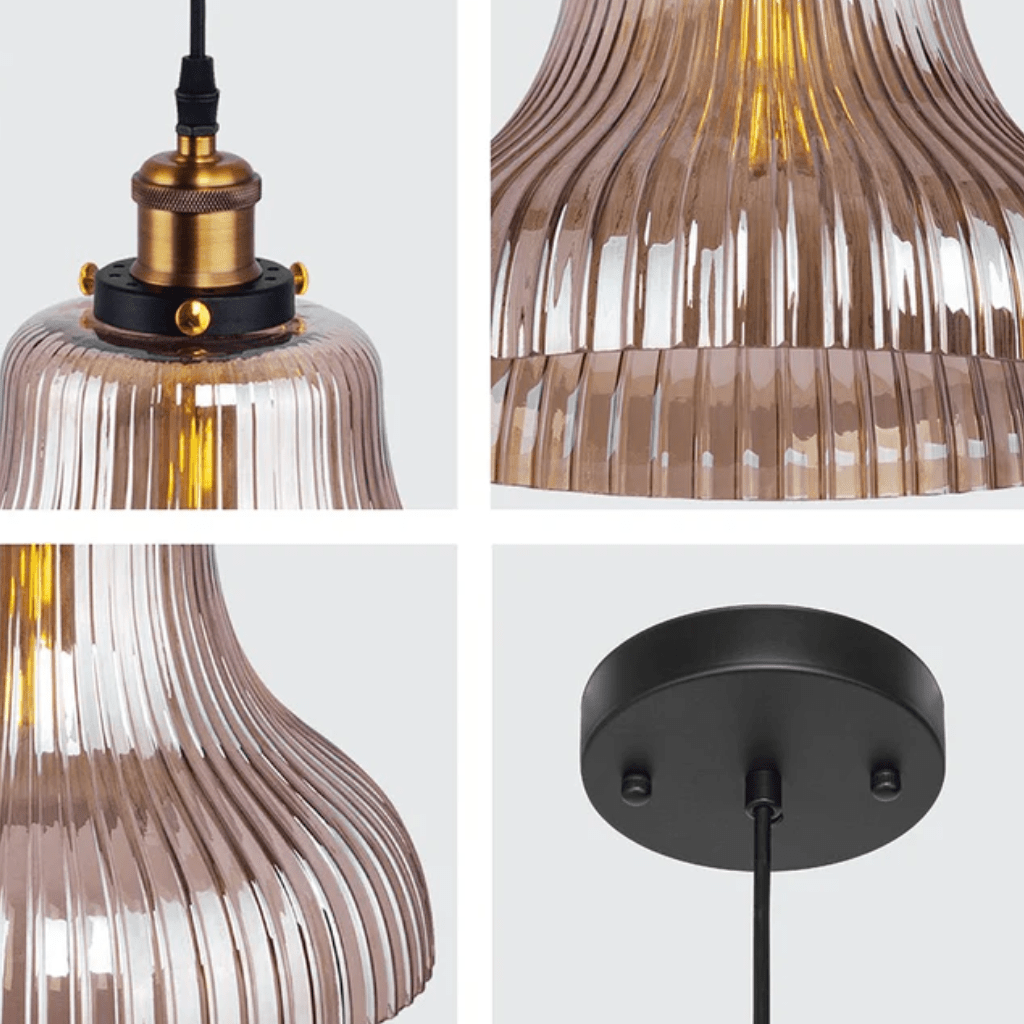 TKLD Pendant & Chandeliers Amber Glass Cone Striped E27 Pendant Ceiling Light