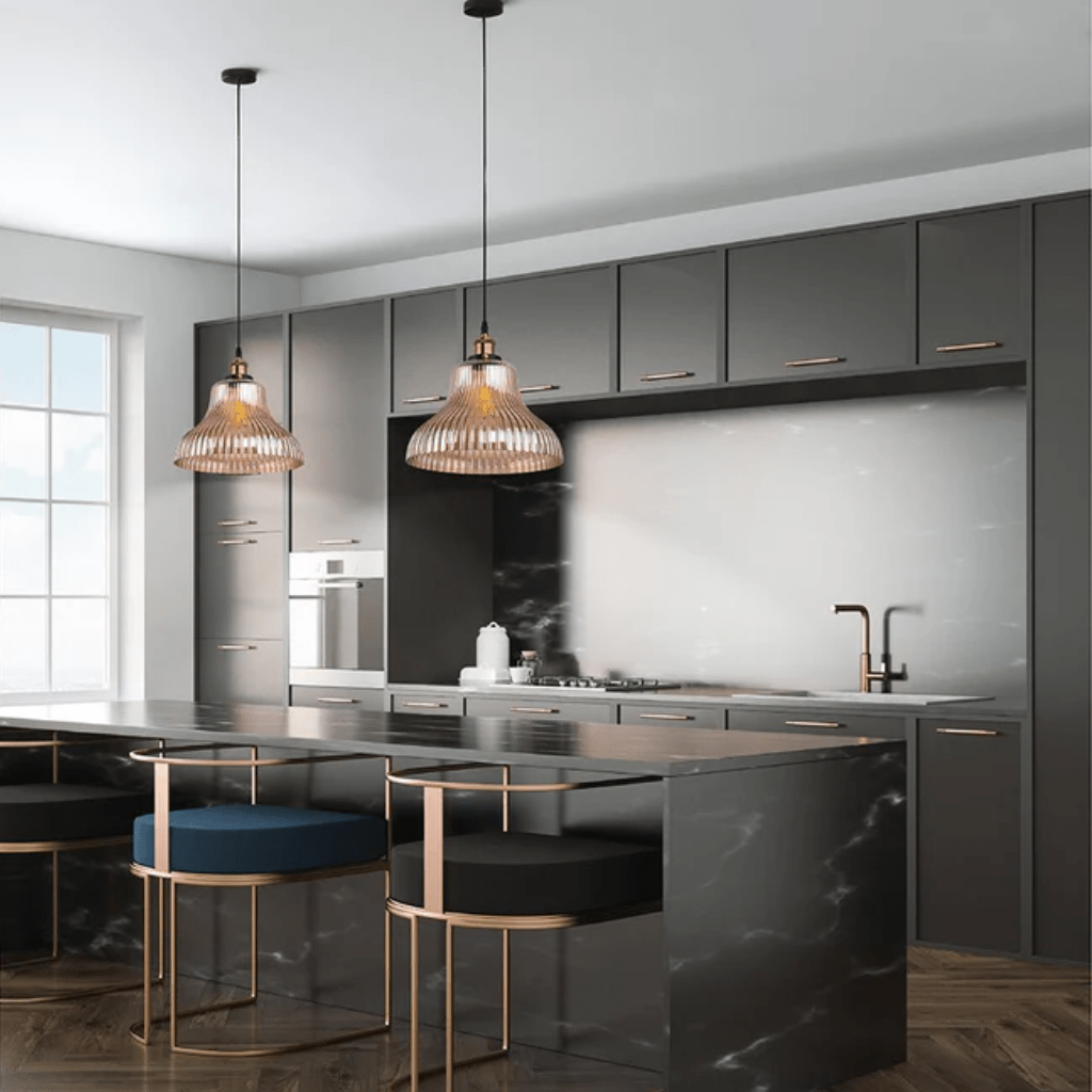 TKLD Pendant & Chandeliers Amber Glass Cone Striped E27 Pendant Ceiling Light