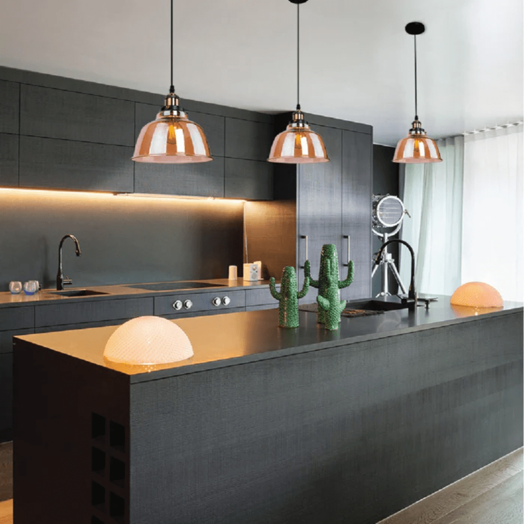 TKLD Pendant & Chandeliers Amber Glass Dome E27 Pendant Ceiling Light