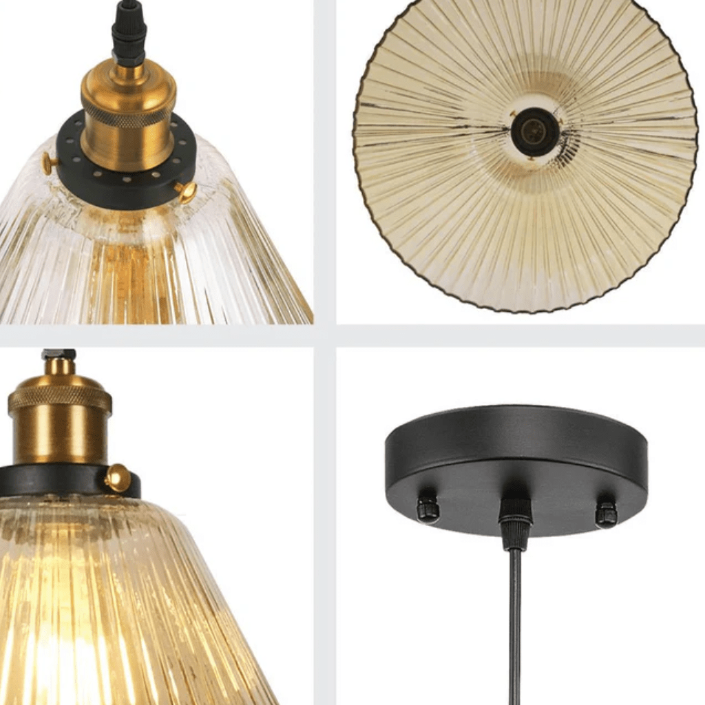 TKLD Pendant & Chandeliers Amber Glass Funnel Striped E27 Pendant Ceiling Light
