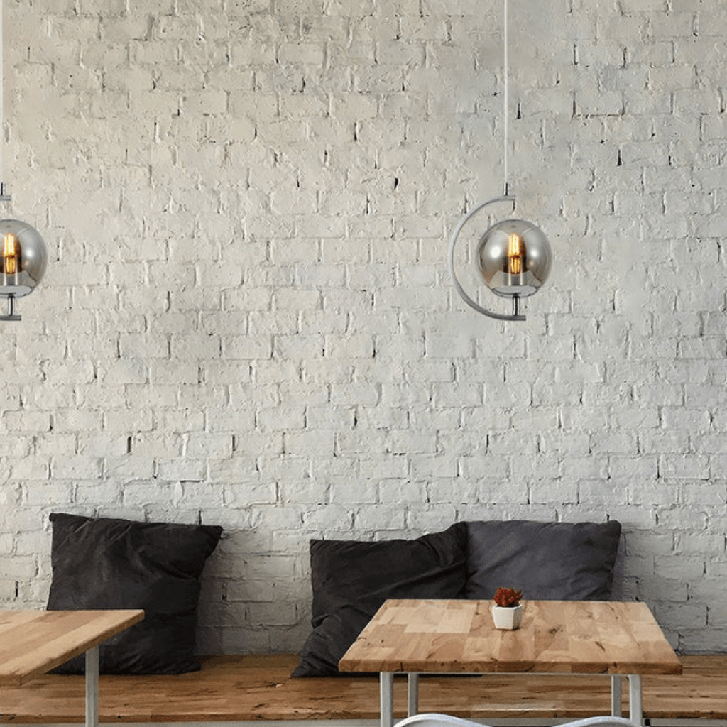 TKLD Pendant & Chandeliers Amber Glass Globe Crescent Chrome Modern Ceiling Pendant Light - 1 Lamp