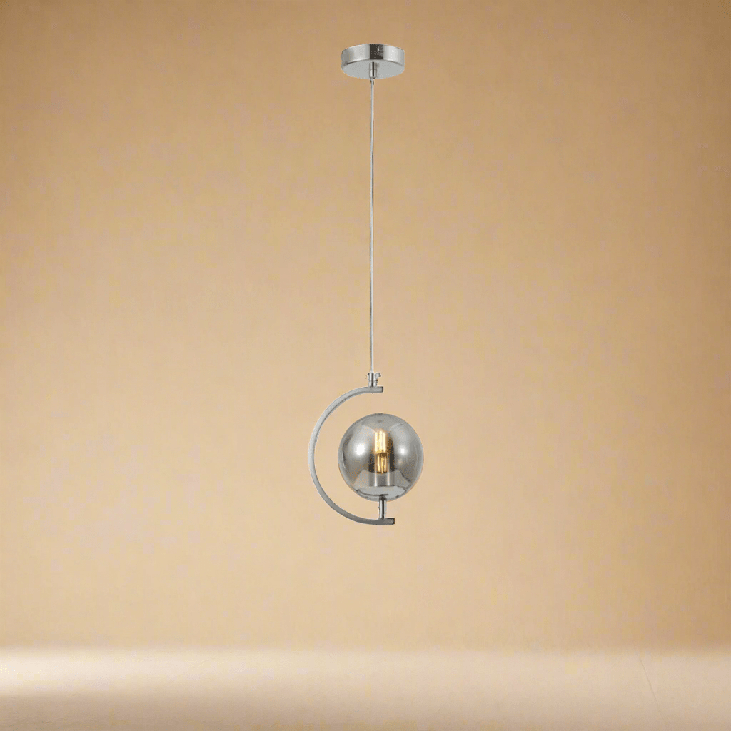 TKLD Pendant & Chandeliers Amber Glass Globe Crescent Chrome Modern Ceiling Pendant Light - 1 Lamp