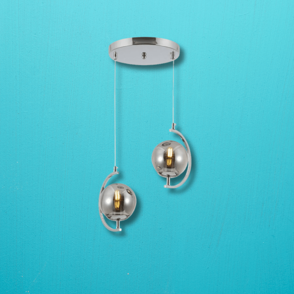 TKLD Pendant & Chandeliers Amber Glass Globe Crescent Chrome Modern Ceiling Pendant Light - 2 Lamps