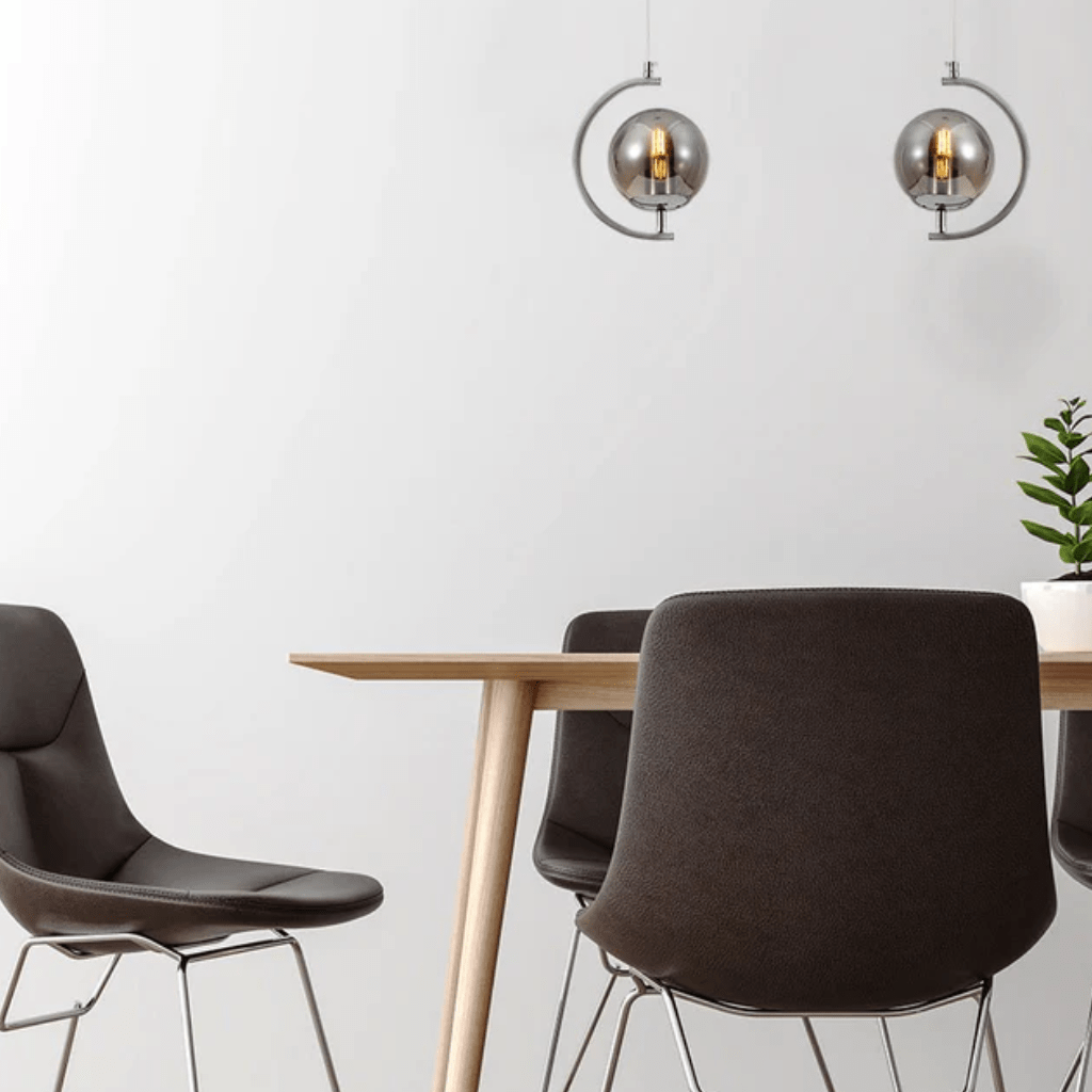 TKLD Pendant & Chandeliers Amber Glass Globe Crescent Chrome Modern Ceiling Pendant Light - 2 Lamps