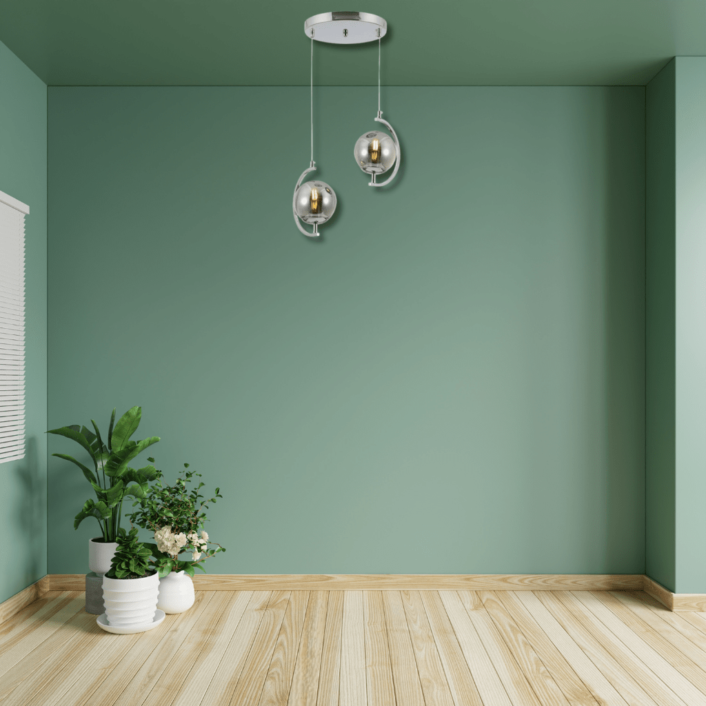 TKLD Pendant & Chandeliers Amber Glass Globe Crescent Chrome Modern Ceiling Pendant Light - 2 Lamps