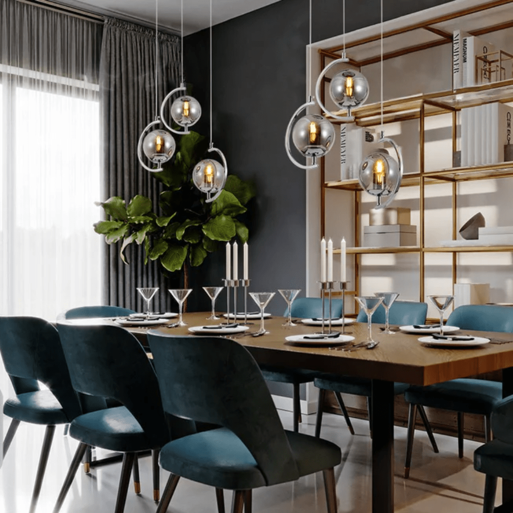 TKLD Pendant & Chandeliers Amber Glass Globe Crescent Chrome Modern Ceiling Pendant Light - 3 Lamps