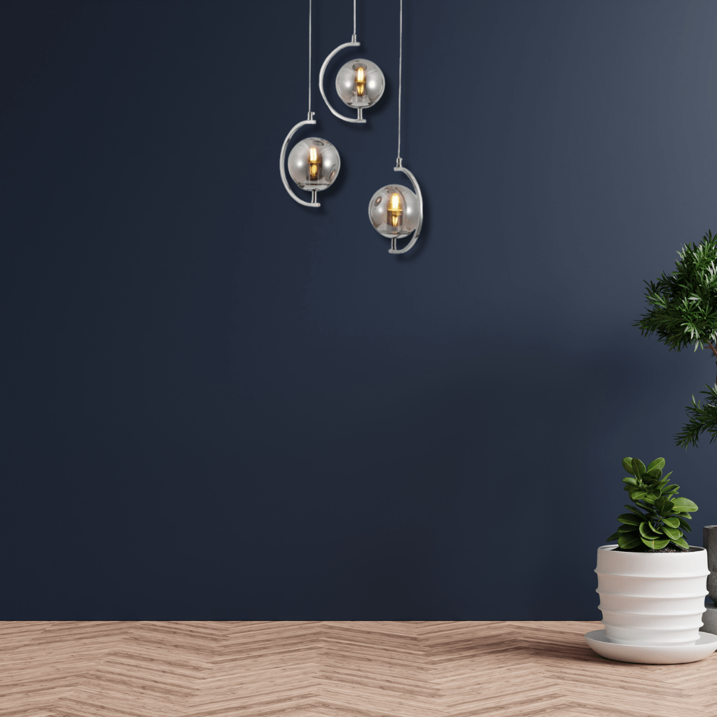 TKLD Pendant & Chandeliers Amber Glass Globe Crescent Chrome Modern Ceiling Pendant Light - 3 Lamps