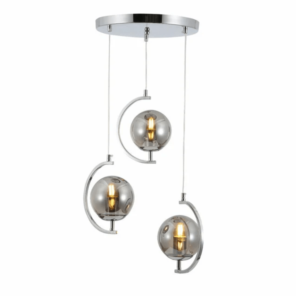 TKLD Pendant & Chandeliers Amber Glass Globe Crescent Chrome Modern Ceiling Pendant Light - 3 Lamps