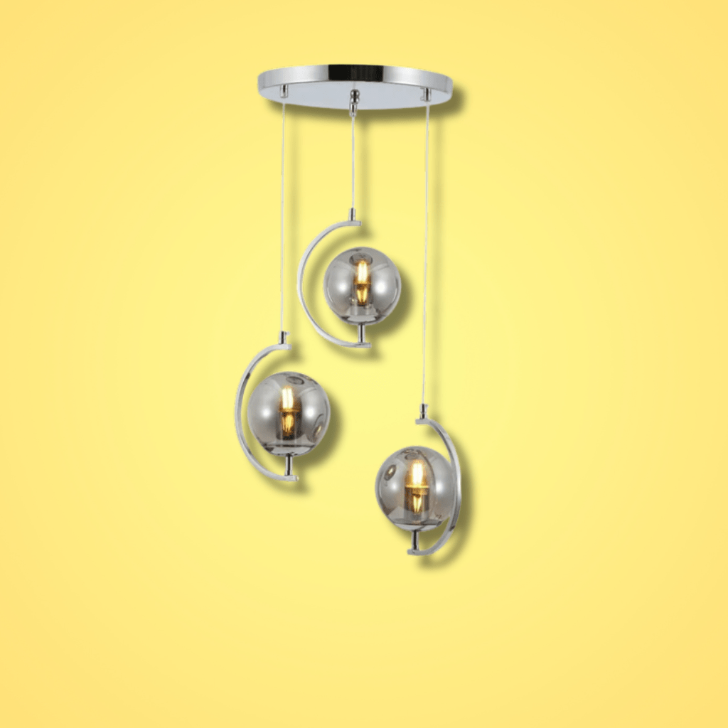 TKLD Pendant & Chandeliers Amber Glass Globe Crescent Chrome Modern Ceiling Pendant Light - 3 Lamps