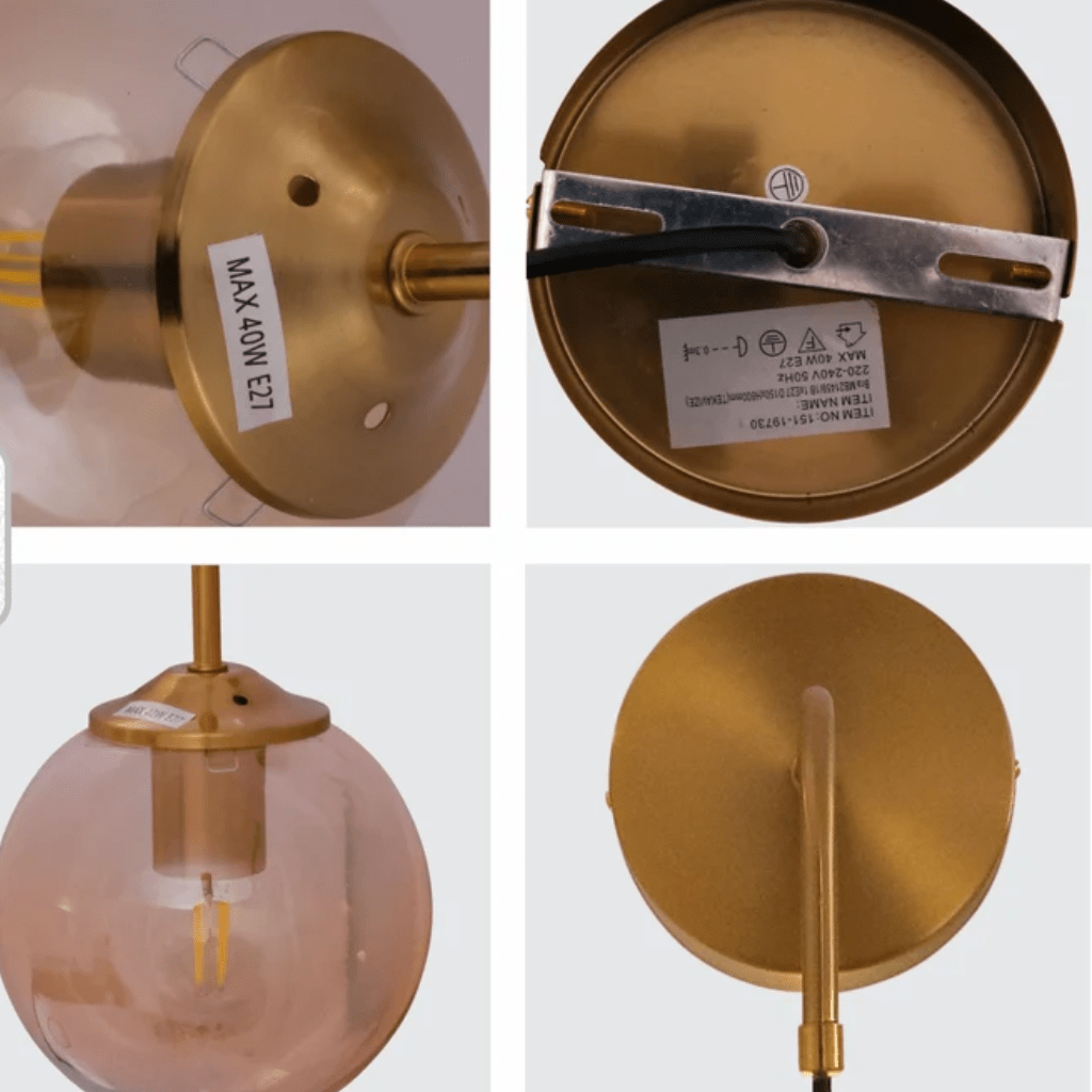 TKLD Wall & Sconce Lights Amber Glass Gold Metal Pendant Wall Light E27 Fitting