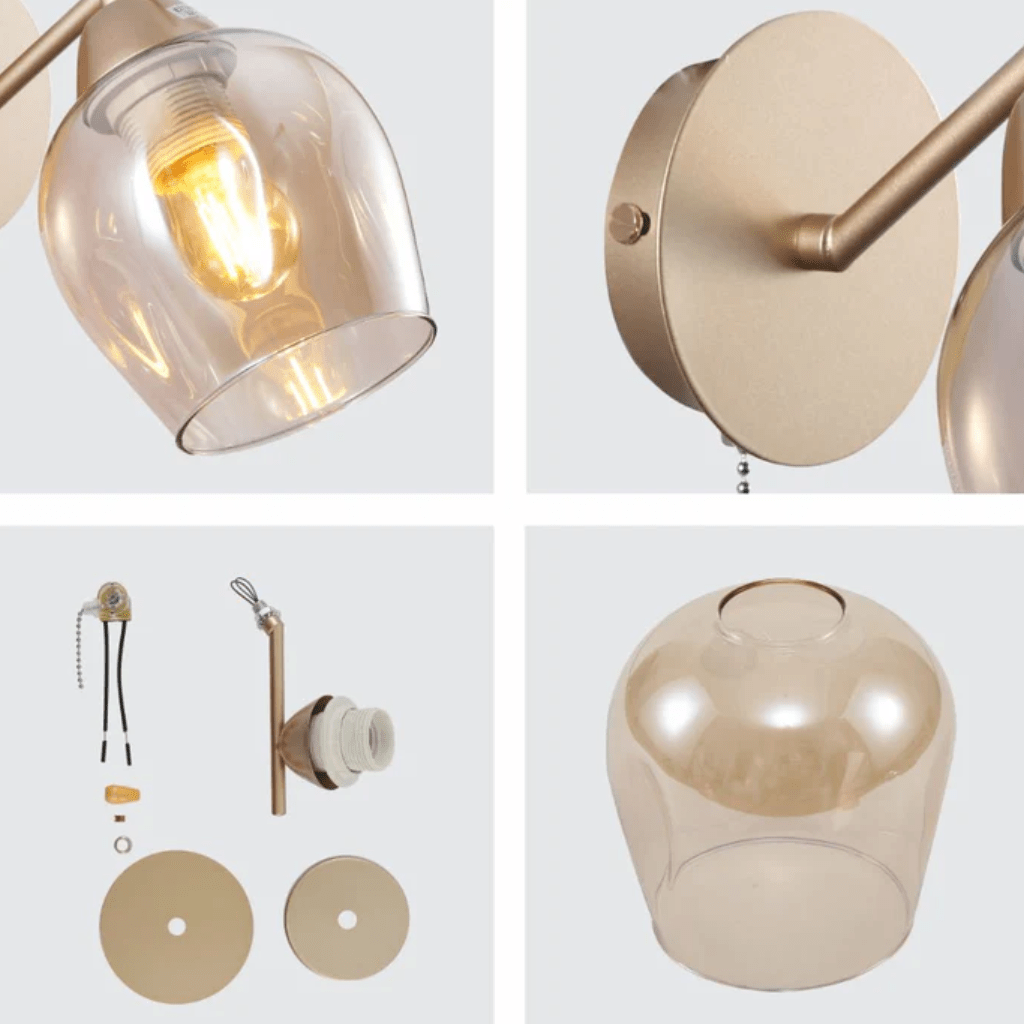 TKLD Wall & Sconce Lights Amber Glass Metallic Gold Branch Twig Modern E27 Wall Light Fitting with Pull Down Switch