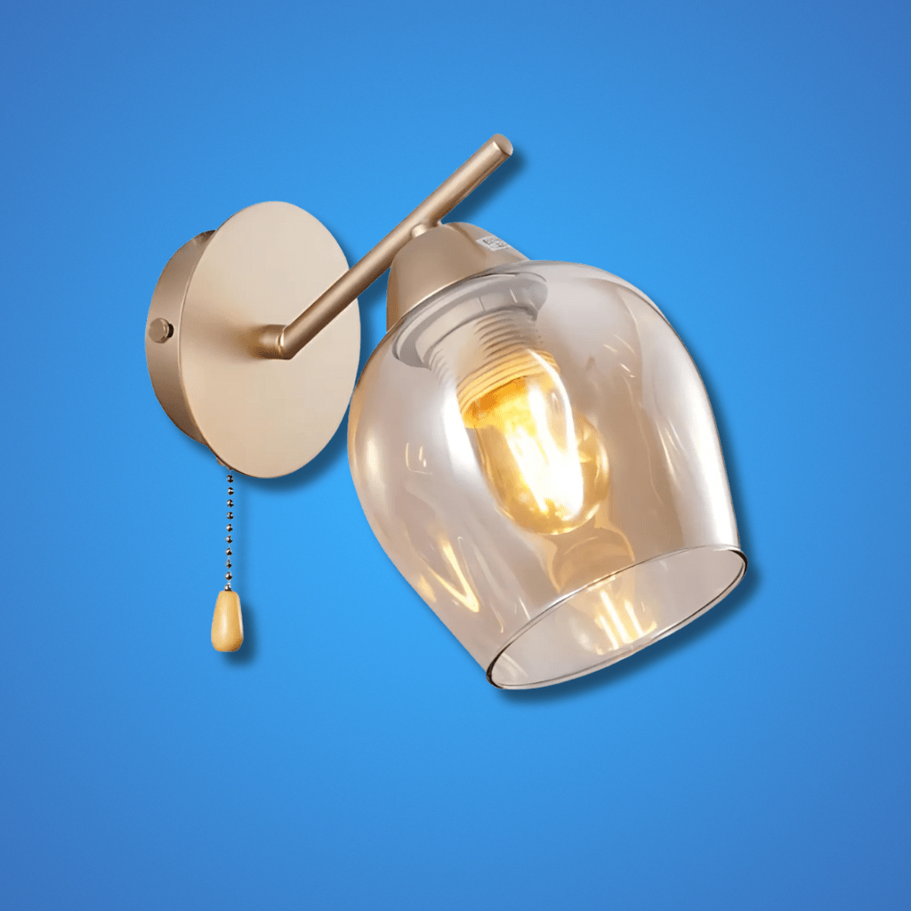 TKLD Wall & Sconce Lights Amber Glass Metallic Gold Branch Twig Modern E27 Wall Light Fitting with Pull Down Switch