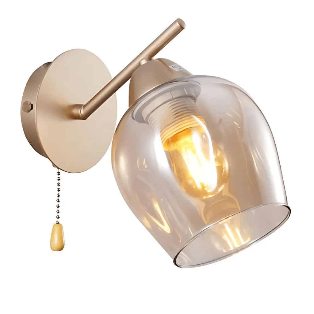 TKLD Wall & Sconce Lights Amber Glass Metallic Gold Branch Twig Modern E27 Wall Light Fitting with Pull Down Switch