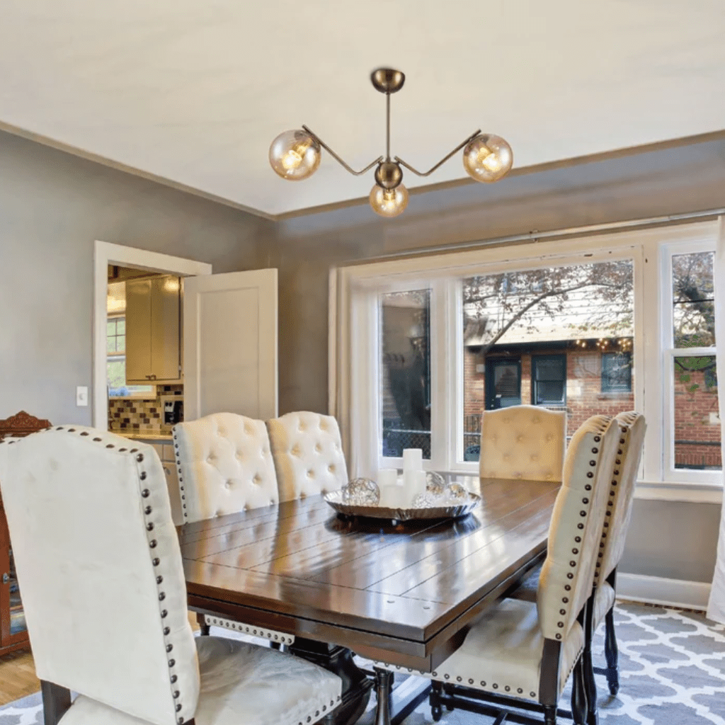 TKLD Ceiling Lights Amber Globe Glass Antique Brass Metal Spider Semi Flush Ceiling Light - 3 Lamps