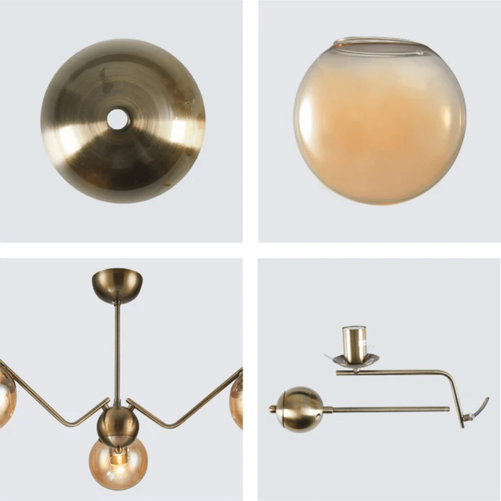 TKLD Ceiling Lights Amber Globe Glass Antique Brass Metal Spider Semi Flush Ceiling Light - 5 Lamps