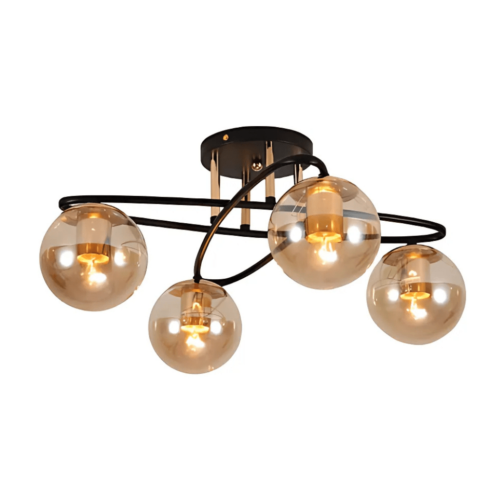 TKLD Ceiling Lights Amber Globe Glass Black Ellipse Metal Modern Semi Flush Ceiling Light E27 - 4 Lamps