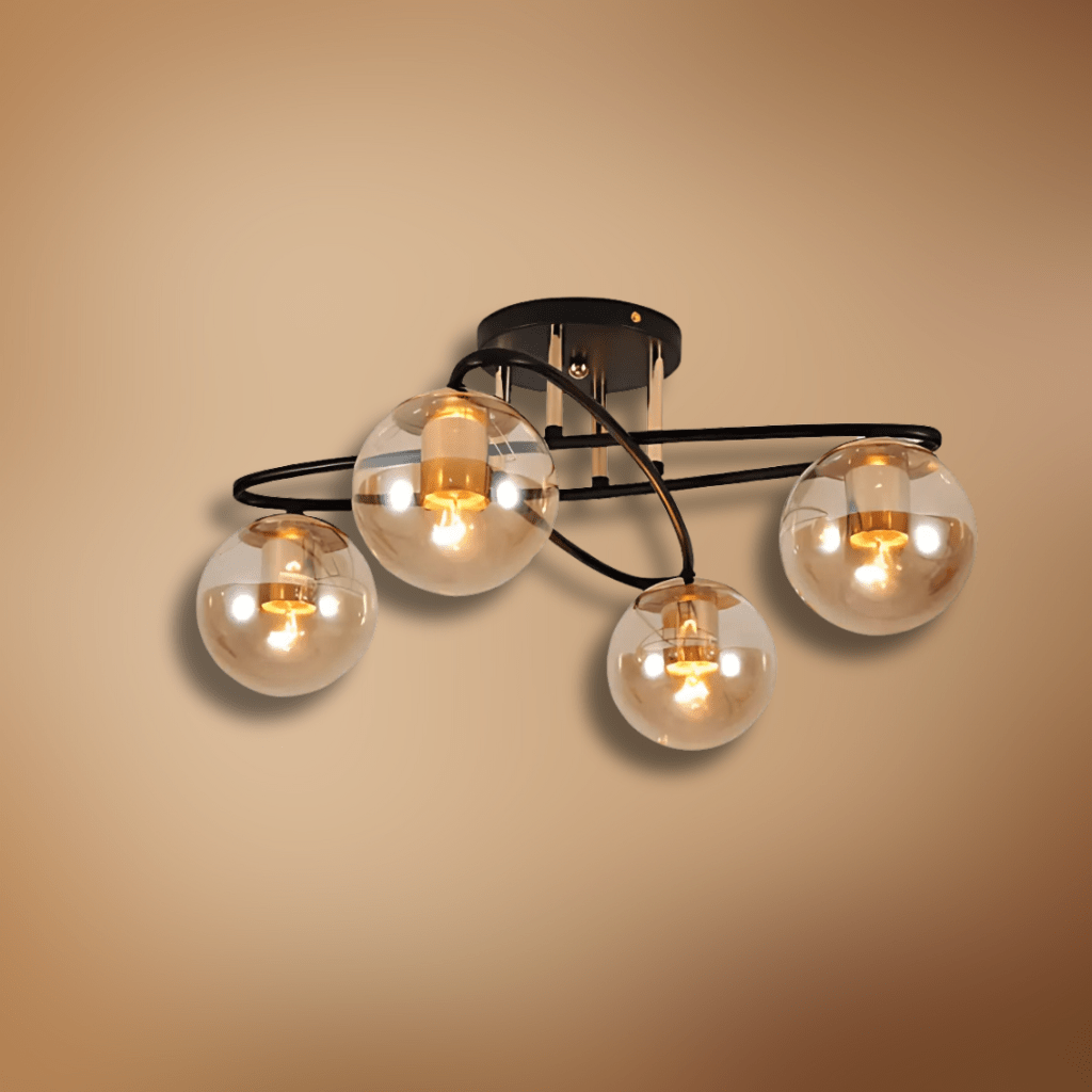 TKLD Ceiling Lights Amber Globe Glass Black Ellipse Metal Modern Semi Flush Ceiling Light E27 - 4 Lamps