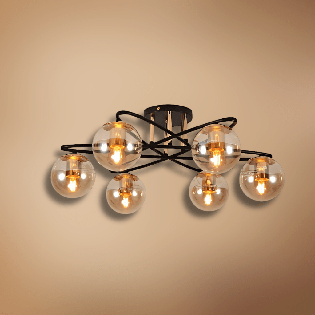 TKLD Ceiling Lights Amber Globe Glass Black Ellipse Metal Modern Semi Flush Ceiling Light E27 - 6 Lamps