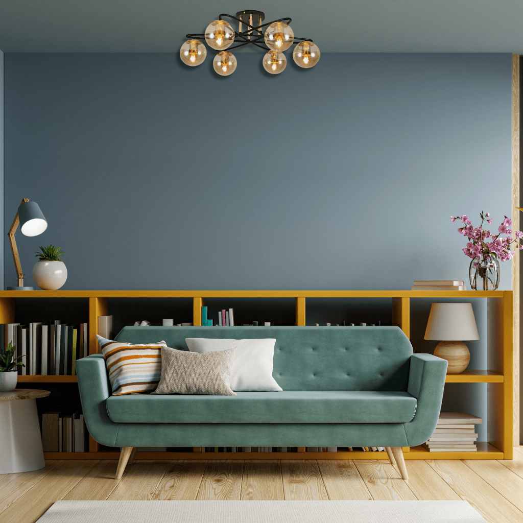 TKLD Ceiling Lights Amber Globe Glass Black Ellipse Metal Modern Semi Flush Ceiling Light E27 - 6 Lamps