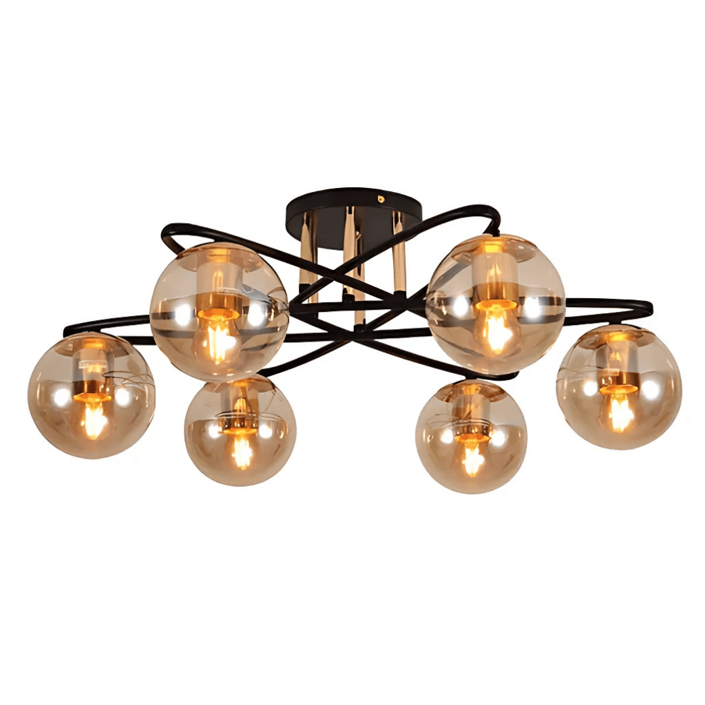 TKLD Ceiling Lights Amber Globe Glass Black Ellipse Metal Modern Semi Flush Ceiling Light E27 - 6 Lamps