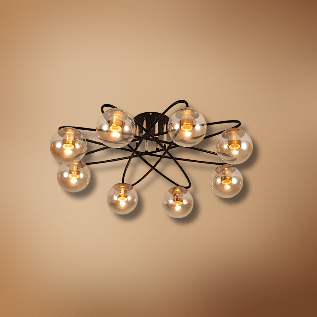 TKLD Ceiling Lights Amber Globe Glass Black Ellipse Metal Modern Semi Flush E27 Ceiling Light - 8 Lamps
